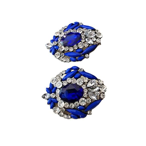 T & J Designs Royal Blue Fantasy Glass Crystal Drop Earrings - Picture 9 of 10